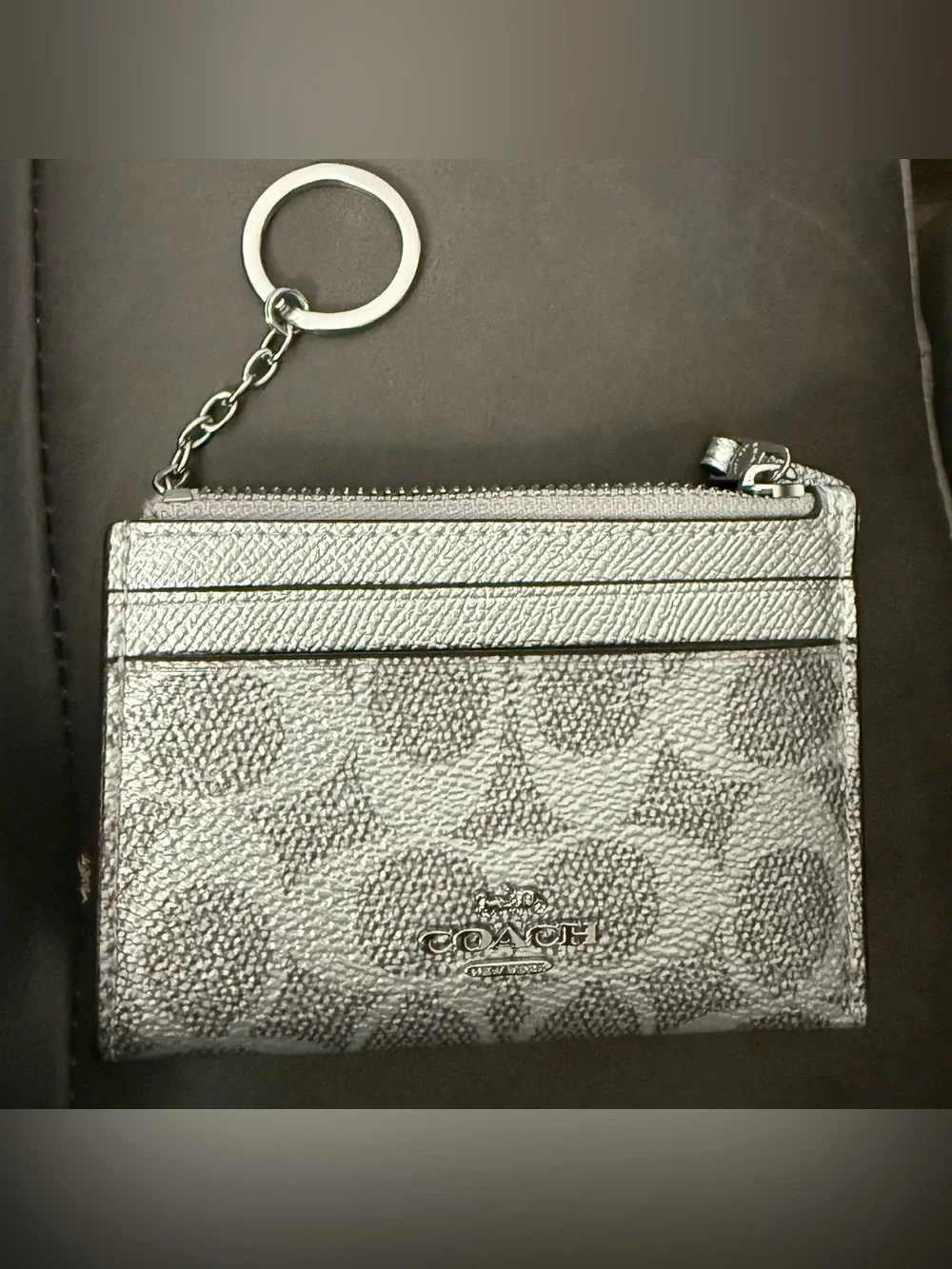 Coach Metallic Silver Signature Mini Skinny ID Card Case
